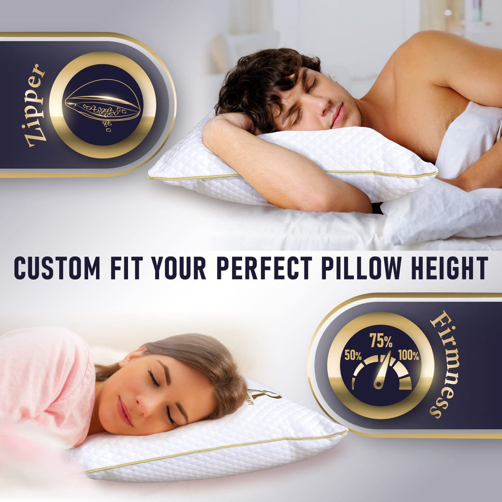 Royal Therapy Pillows Queen Size Set Of 2, Shredded Memory Foam Pillows Queen, Rayon Derived From Bamboo Pillow, Queen Pillows,