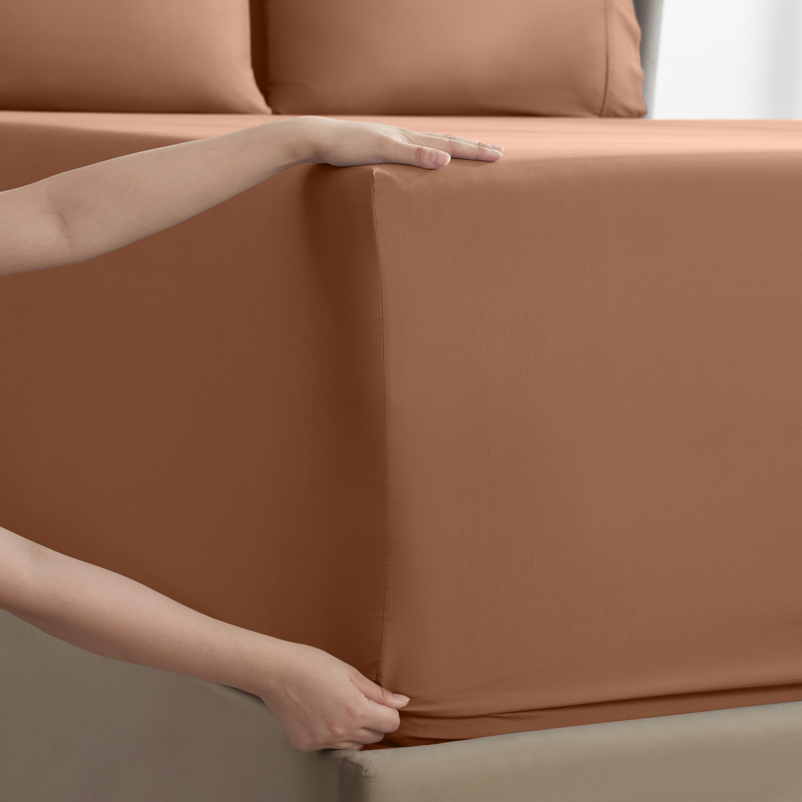 Nestl Extra Twin Deep Pocket Sheets Set - 4 Pc Soft Microfiber Twin Sheets Deep Pocket - Fade Resistant Bedding Sheets & Pillowcases - Twin, Rust Sienna (Orange Brown)