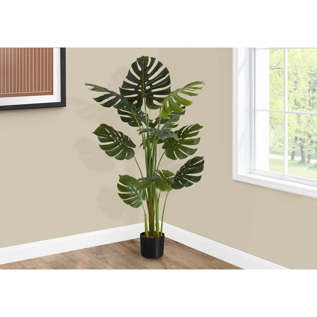 Monarch Specialties I 9548 Artificial Plant, 55' Tall, Monstera Tree, Indoor, Faux, Fake, Floor, Greenery, Potted, Real Touch, Decorative, Green Leaves