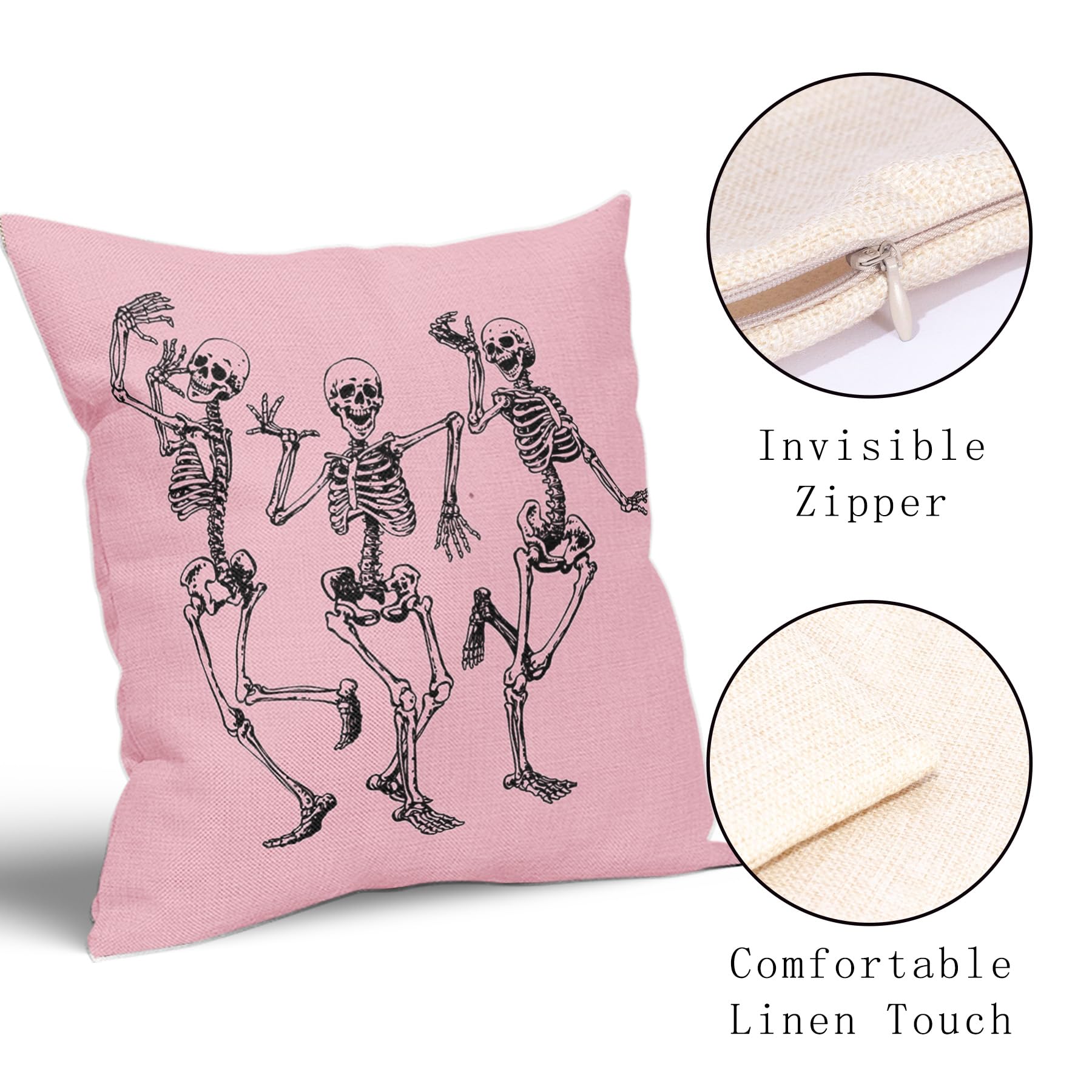 Halloween Skull Pillow Covers 18X18 In Set Of 2 Cute Funny Skeleton Decorative Pillow Cases Vintage Pink Pillow Covers Cotton Li