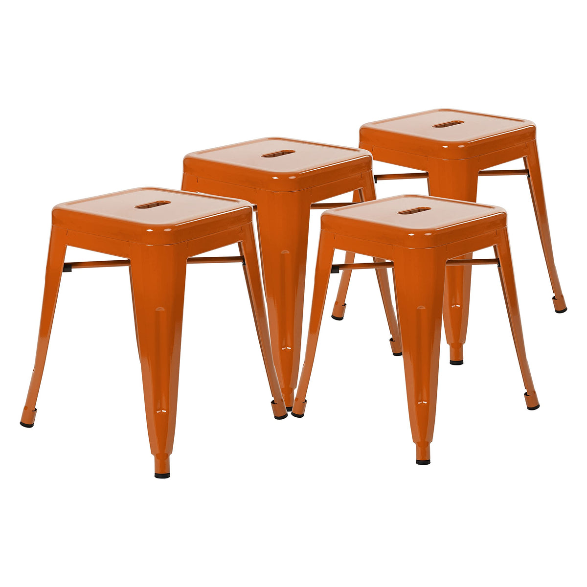 Flash Furniture Metal Dining Table Height Stool - Backless Orange Kai Commercial Grade Stool - 18 Inch Stackable Dining Chair - Set of 4