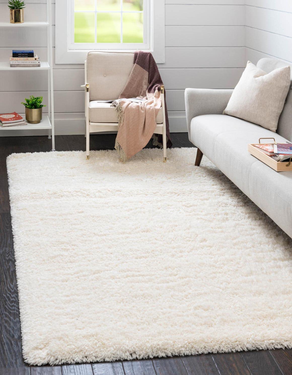 Rugs.com Infinity Collection Solid Shag Area Rug 8 x 11 Pearl Shag Rug Perfect for Living Rooms, Large Dining Rooms, Open Floo