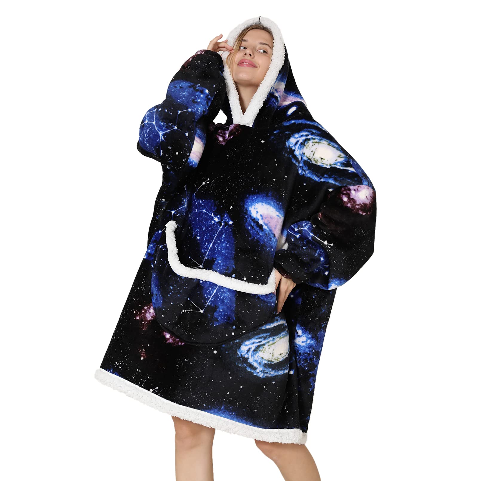 Deserthome Wearable Blanket Hoodie Oversized Hooded Blanket For Adult Women Super Soft Comfortable Warm Flannel With Pocket And