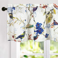 Vogol Cyan Leaves Print Curtains Valances, Birds Pattern Linen Textured Valance For Cafe Office, Rod Pocket Window Treatments Fo