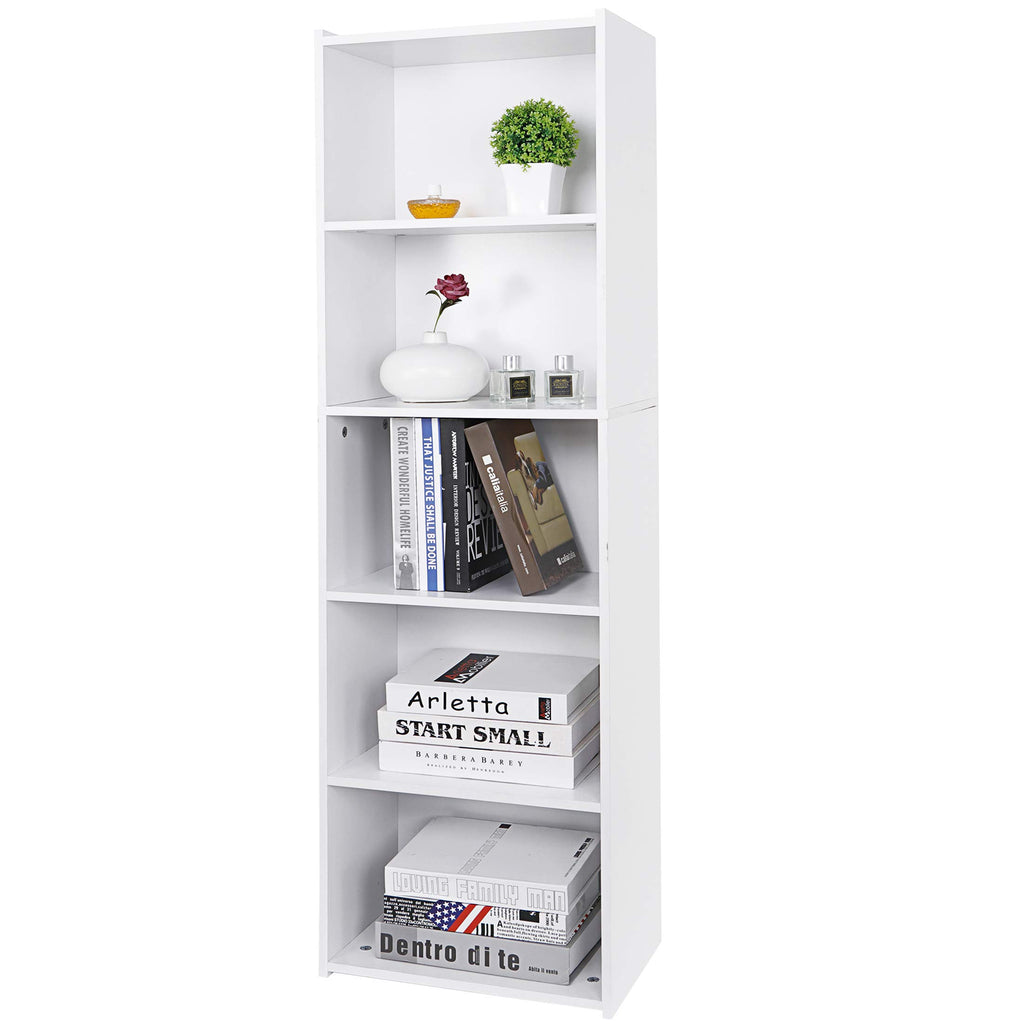 SUPER DEAL 5-Tier Bookshelf Narrow Bookcase Wood Cube Storage Shelf Freestanding Open Shelf Display Storage Organizer for Small 