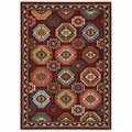 HomeRoots 509212 8 x 11 ft. Red Blue Brown & Beige Oriental Power Loom Stain Resistant Rectangle Area Rug with Fringe