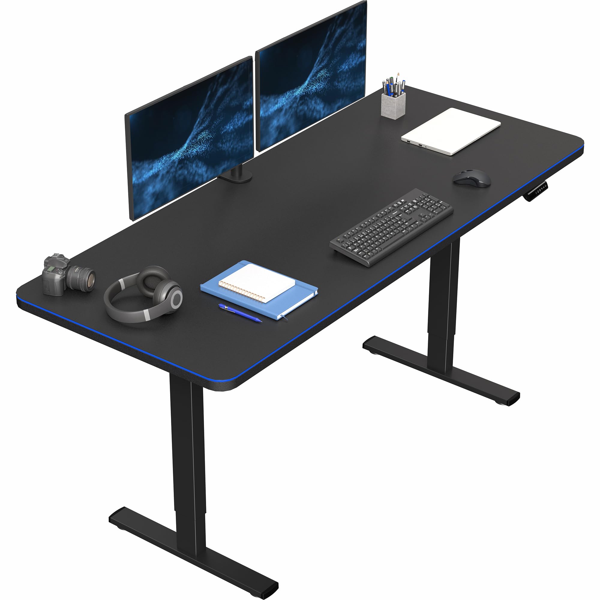 VIVO Electric 71 x 30 in Standing Desk with Full-Size RGB Mouse Pad, Memory Height Adjustment, 1B Series, Holds 220 lbs, Black T