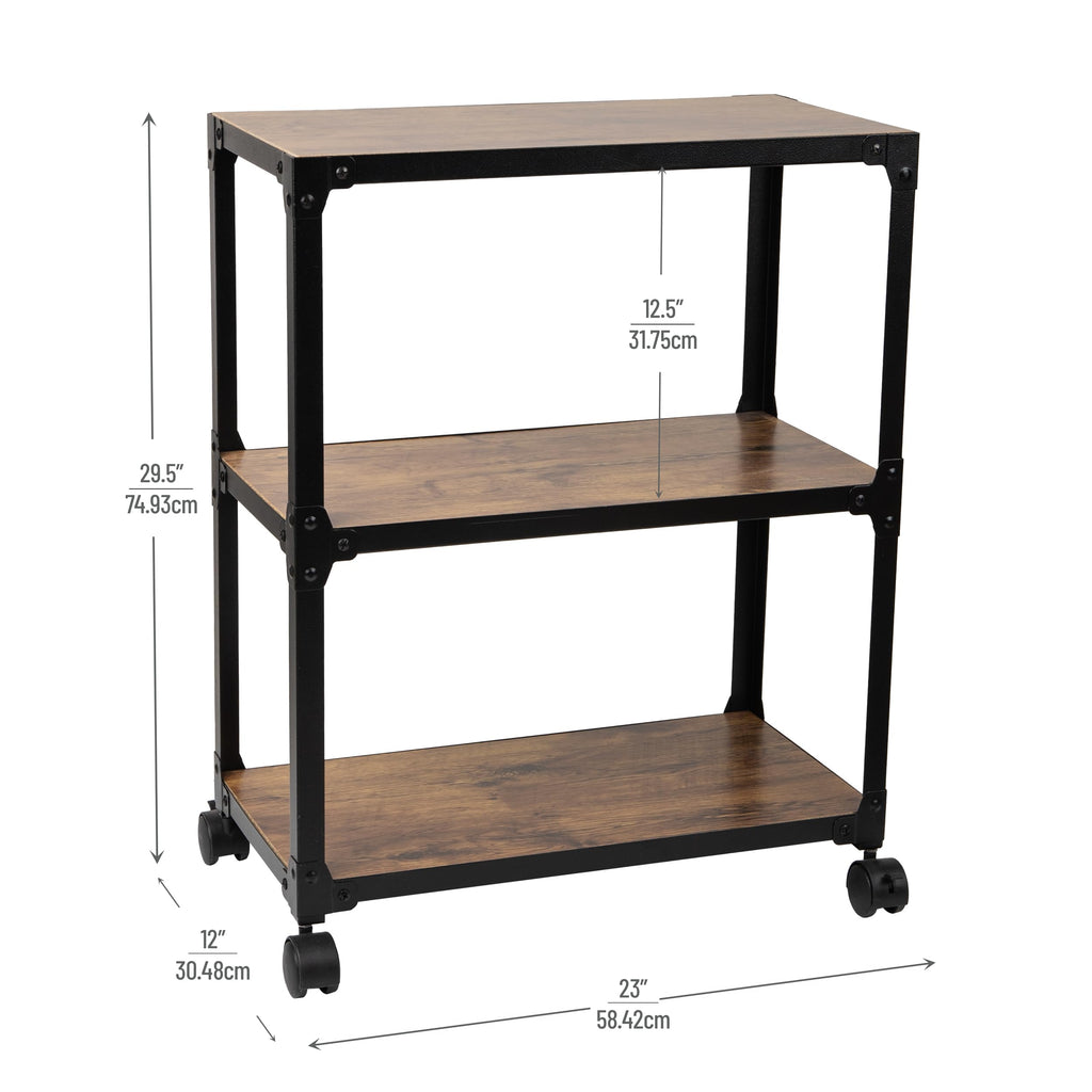 Mind Reader Woodland Collection, Rolling 3-Tier Kitchen Microwave Cart, Utility Cart, Bar Cart, Omnidirectional Smooth Gliding Lockable Wheels, Wood And Metal, Brown