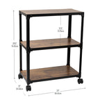 Mind Reader Woodland Collection, Rolling 3-Tier Kitchen Microwave Cart, Utility Cart, Bar Cart, Omnidirectional Smooth Gliding Lockable Wheels, Wood And Metal, Brown
