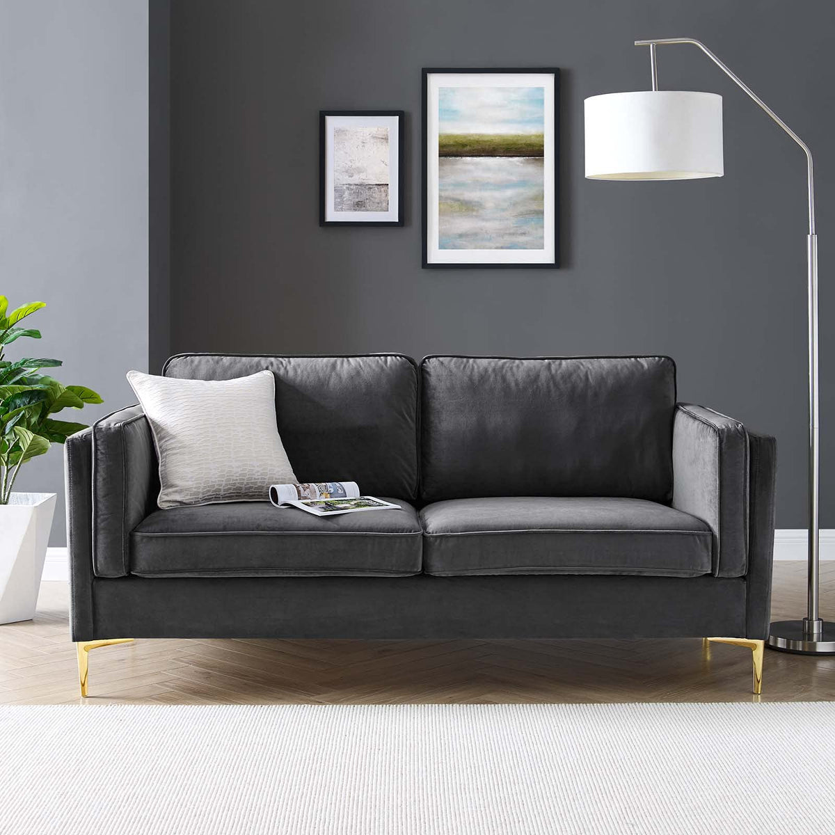 Modway Kaiya Performance Velvet Sofa, Charcoal