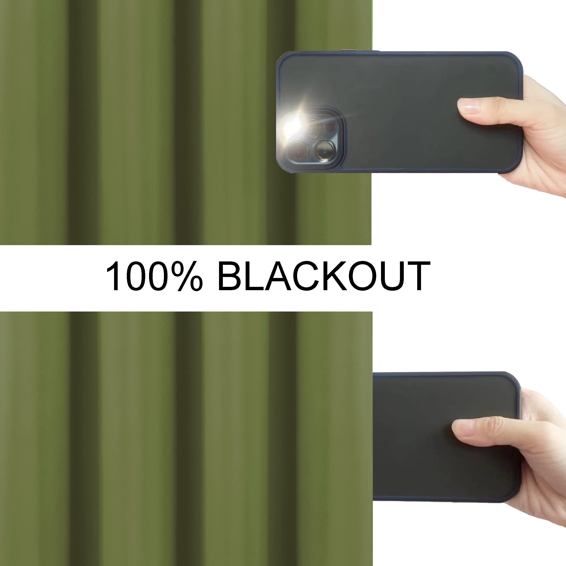 LEMOMO 100% Blackout Curtains Olive Green 52 x 72 Inch Polyester Thermal Insulated