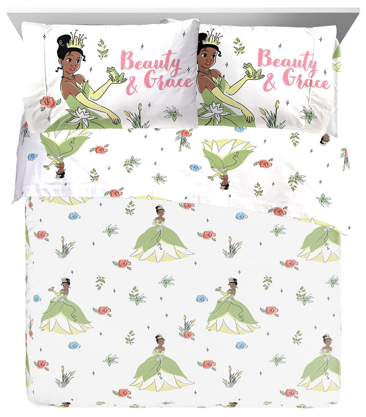 Jay Franco Disney The Princess And The Frog Beauty & Grace Twin Size Sheet Set - 3 Piece Set Super Soft And Cozy Kids Bedding Fe