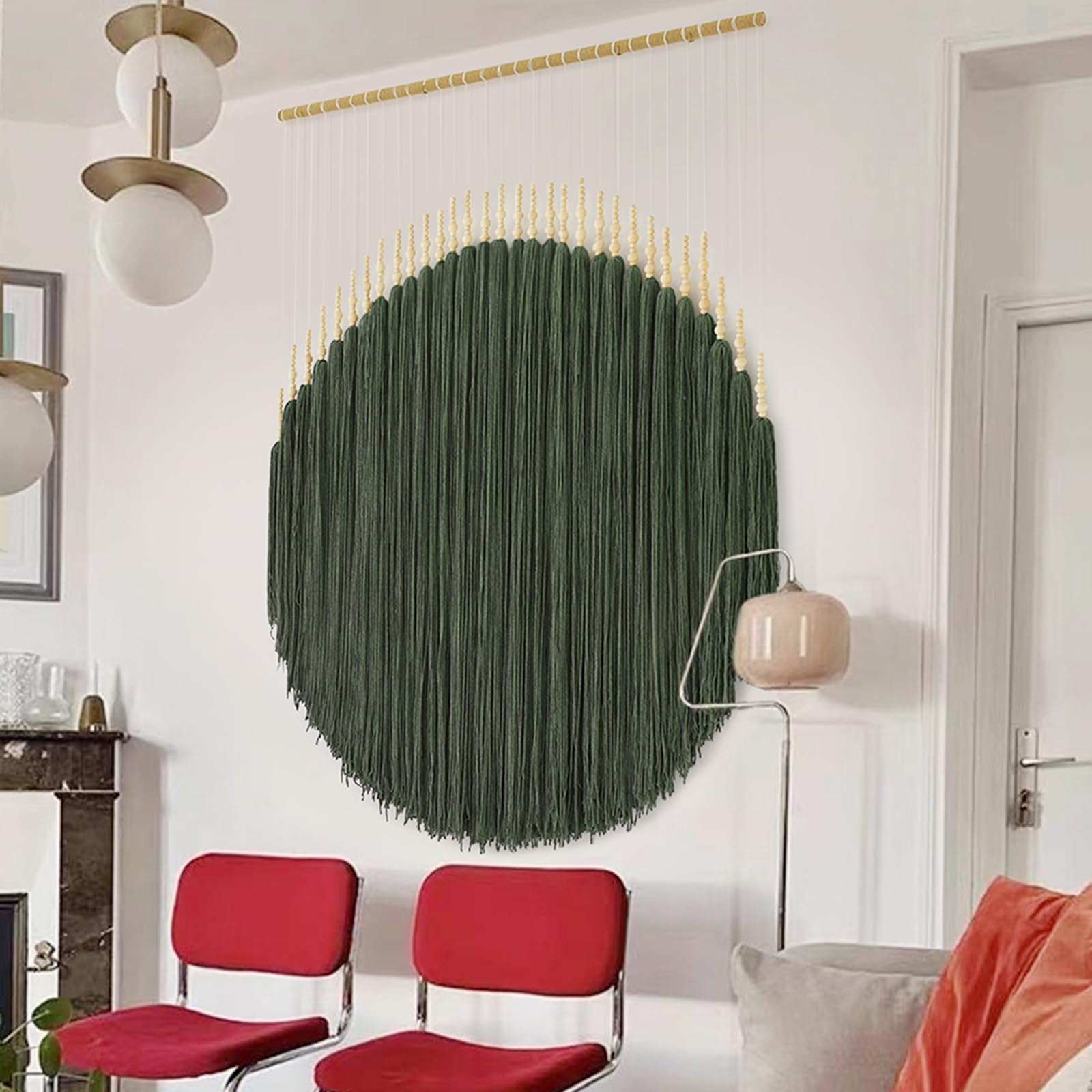 Iower Large Macrame Wall Hanging Green Boho Wall Decor Macrame Beads Yarn Fiber Wall Art Beaded Tassel Home Decor For Bedroom Li