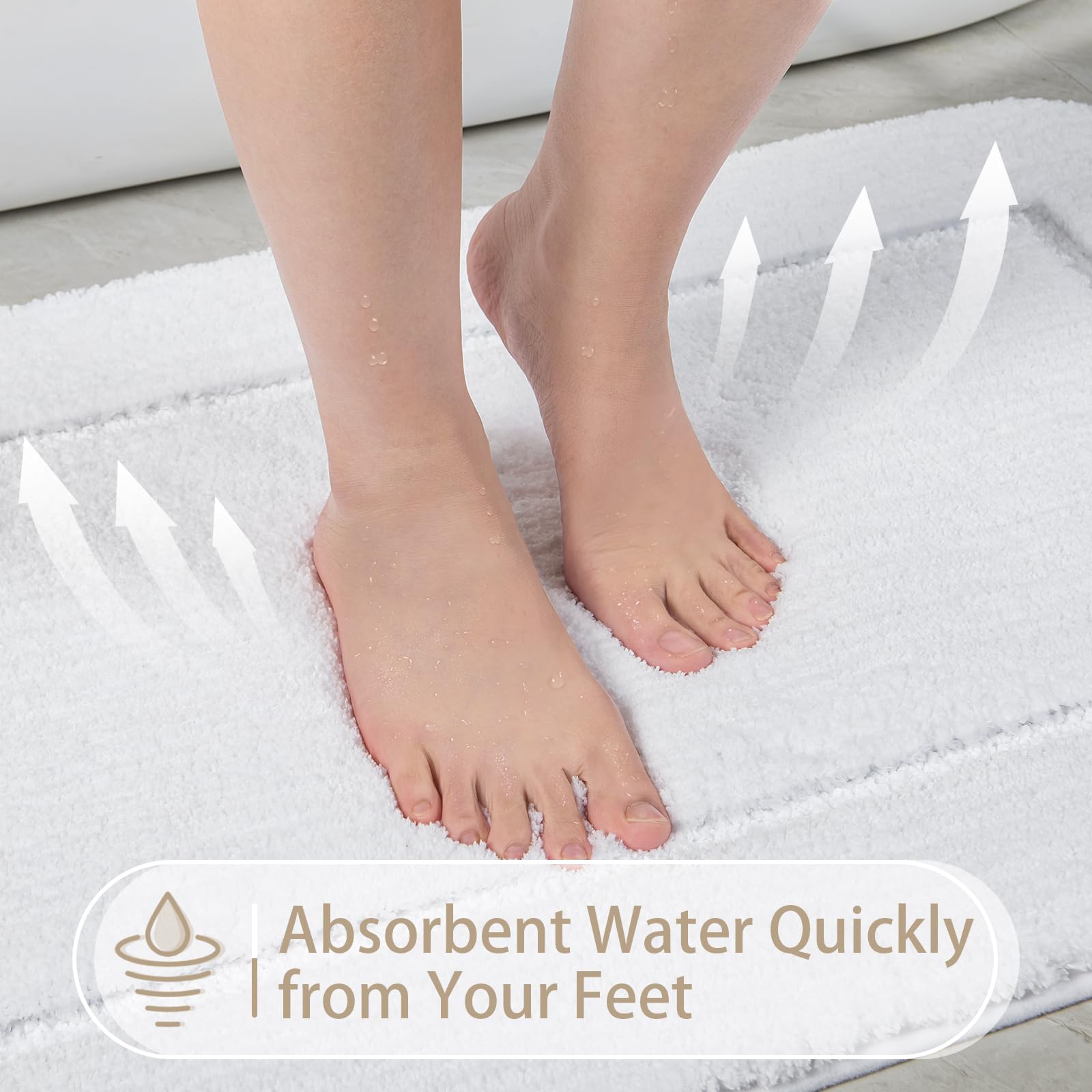 Lochas Bathroom Rug Set White, Soft Bath Rug Set 2 Piece Set, Toilet Mat U-Shaped 20X20 And 34X20 Bathroom Rugs, Quickly Dry Mat