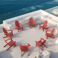 Lue Bona Poly Lumber Adirondack Chairs Set Of 8, Red Adirondack Chairs With Cup Holder, 350Lbs Modern Adirondack Chair Weather Resistant, Plastic Patio Adirondack Chair For Fire Pit, Backyard