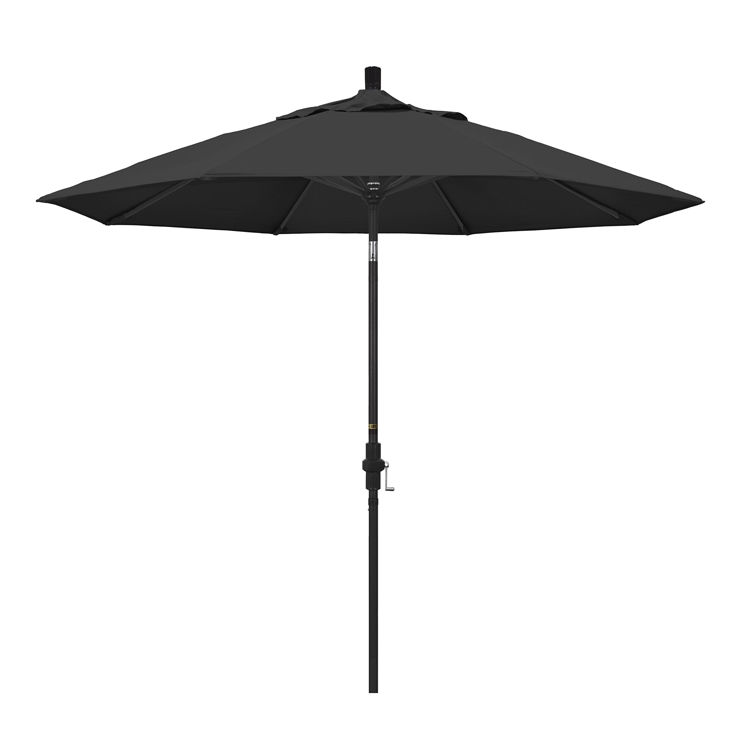California Umbrella 9 Round Aluminum Market Umbrella, Crank Lift, Collar Tilt, Black Pole, Pacifica Black