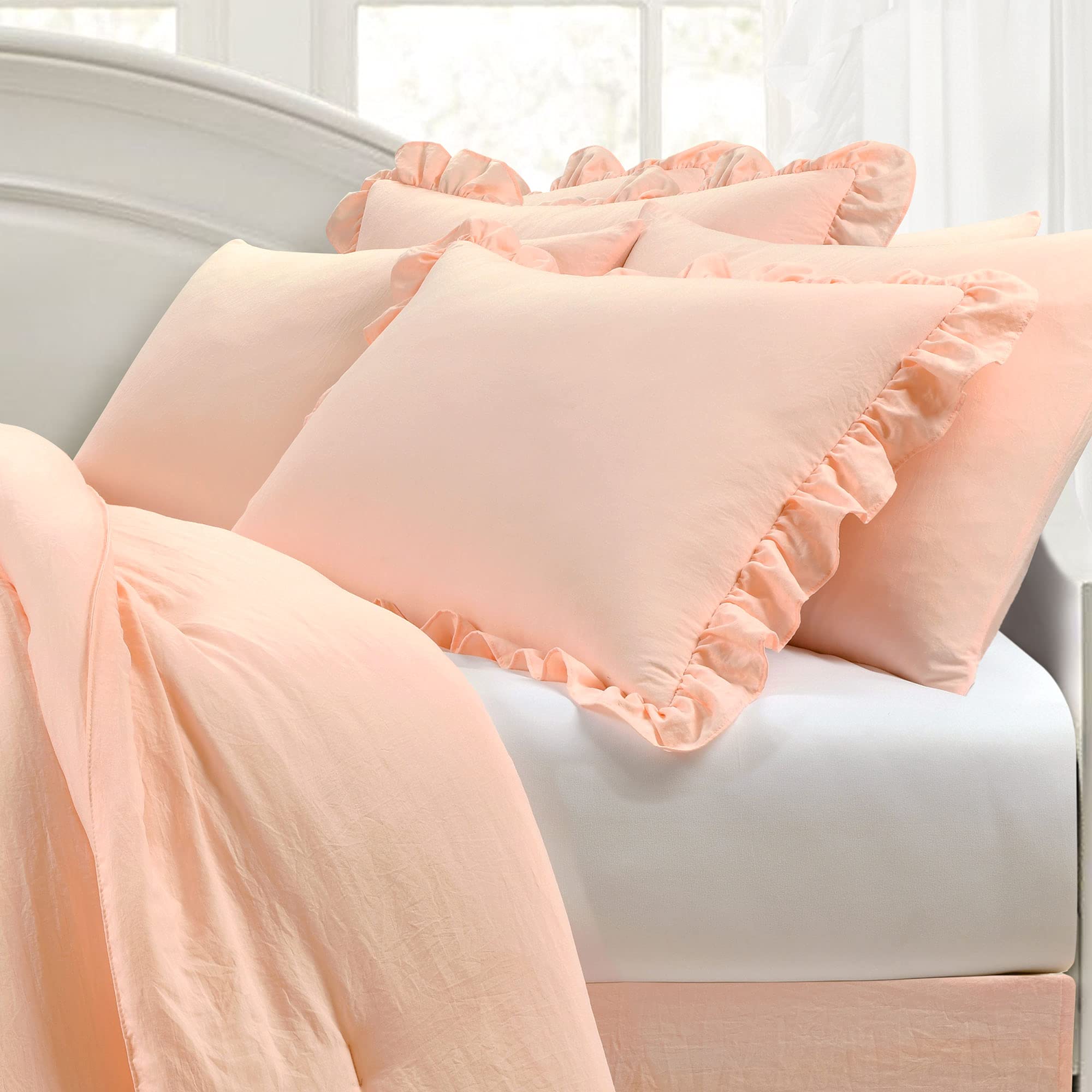 Lush Decor Reyna Ruffle Daybed Set - 6 Piece Cozy Ruffled Bedding Set - Timeless Elegance And Comfort - 68'' W X 92'' L, Blush