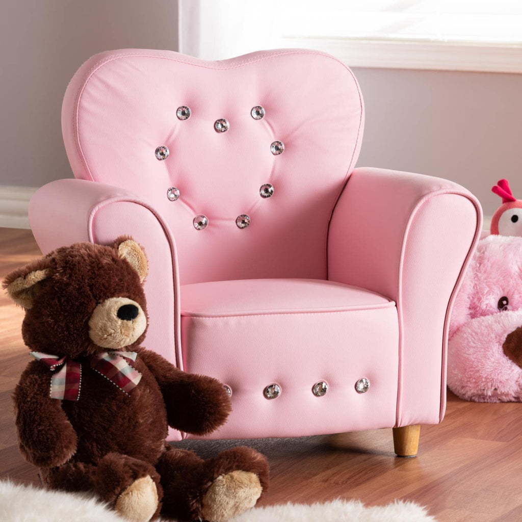 Baxton Studio Mabel Modern and Contemporary Pink Faux Leather Kids Armchair