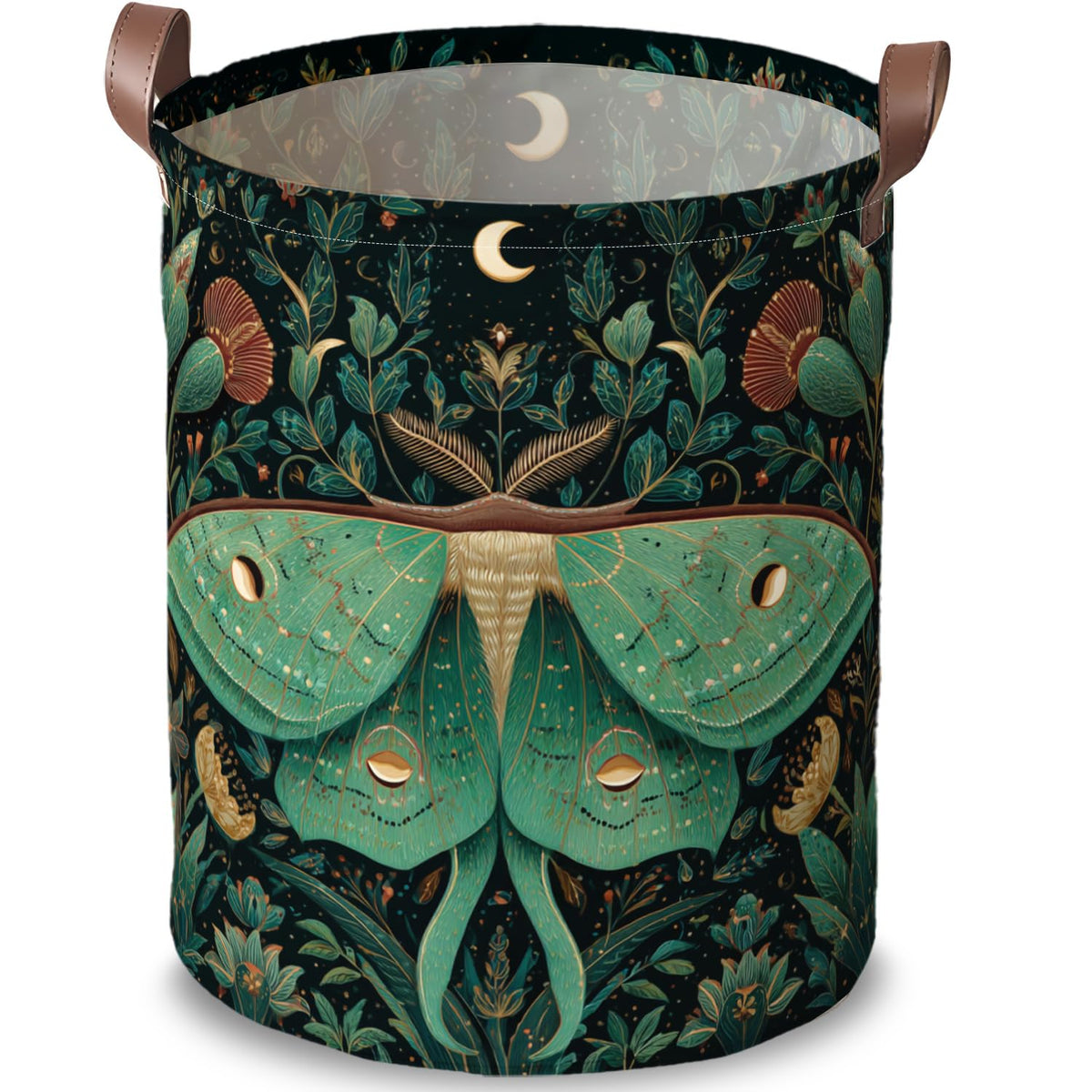 Dark Botanical Luna Moth Laundry Basket, Oxford Cloth Hamper, 15.75x19.7in