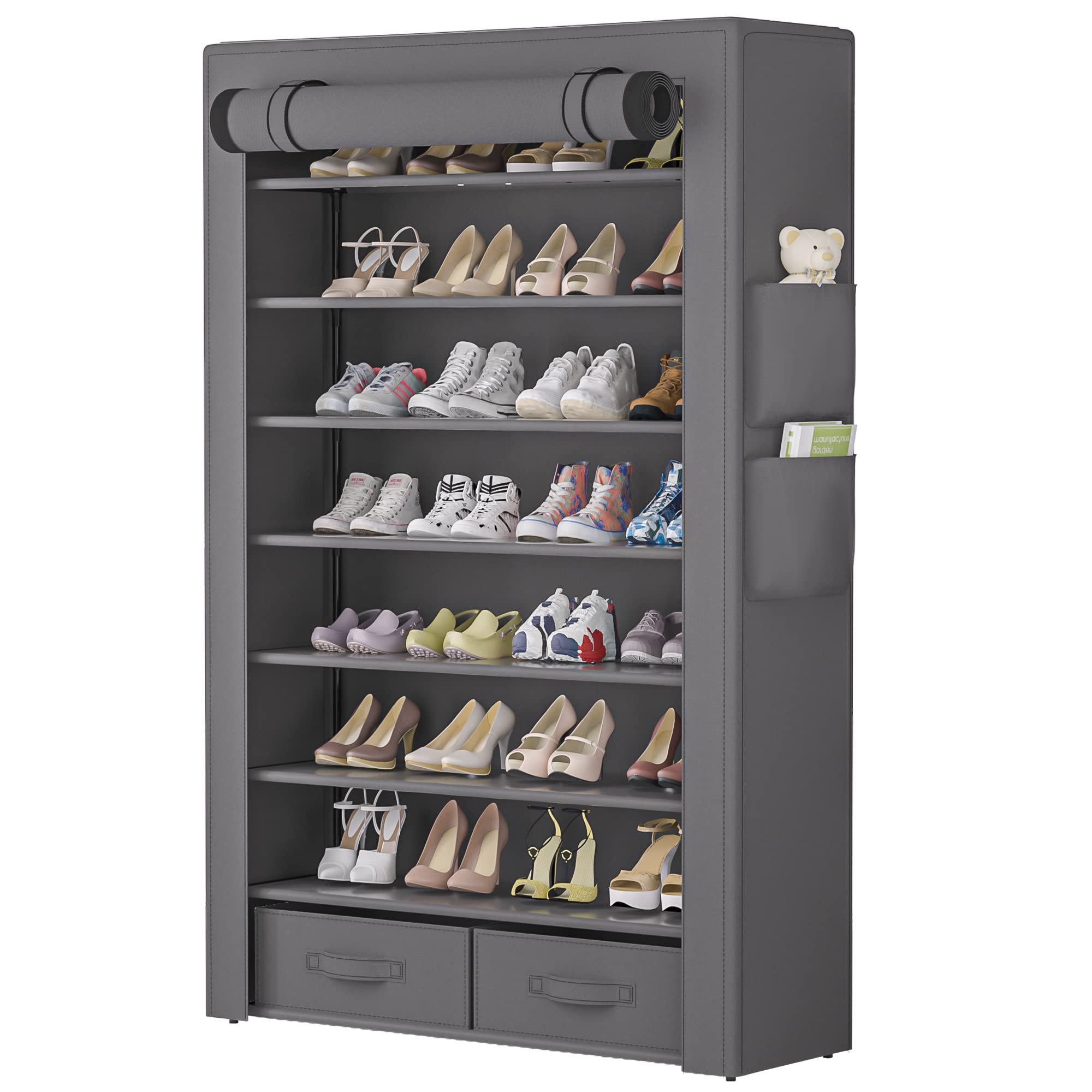 OYREL Shoe Rack Storage Cabinet 32 Pairs Organizer Shelf Tall for Shoes Large Free Standing Racks Vertical Shoe Holder Stand wit