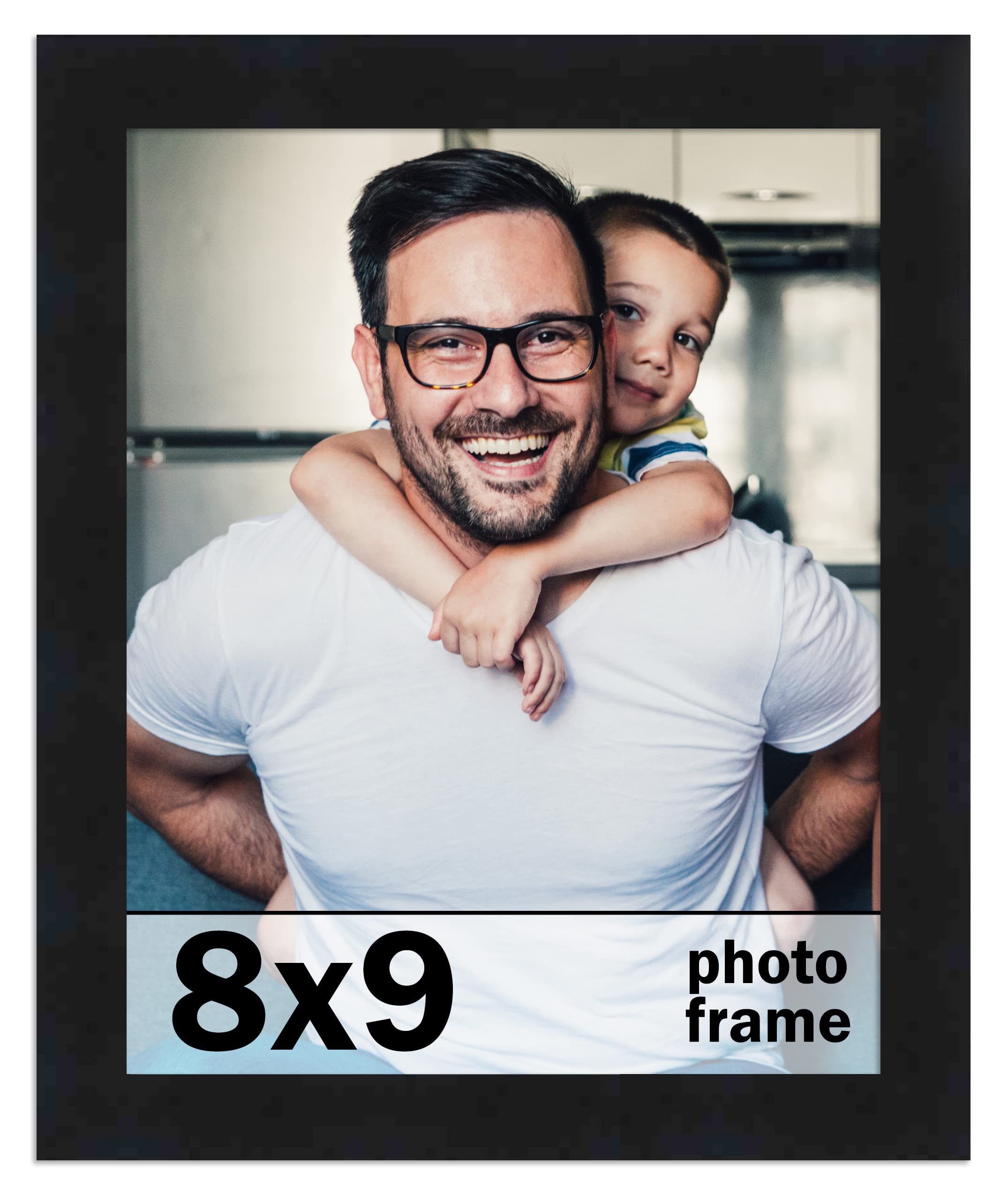 8x9 Frame Black Picture Frame - Complete Modern Photo Frame Includes UV Acrylic Shatter Guard Front, Acid Free Foam Backing Boar