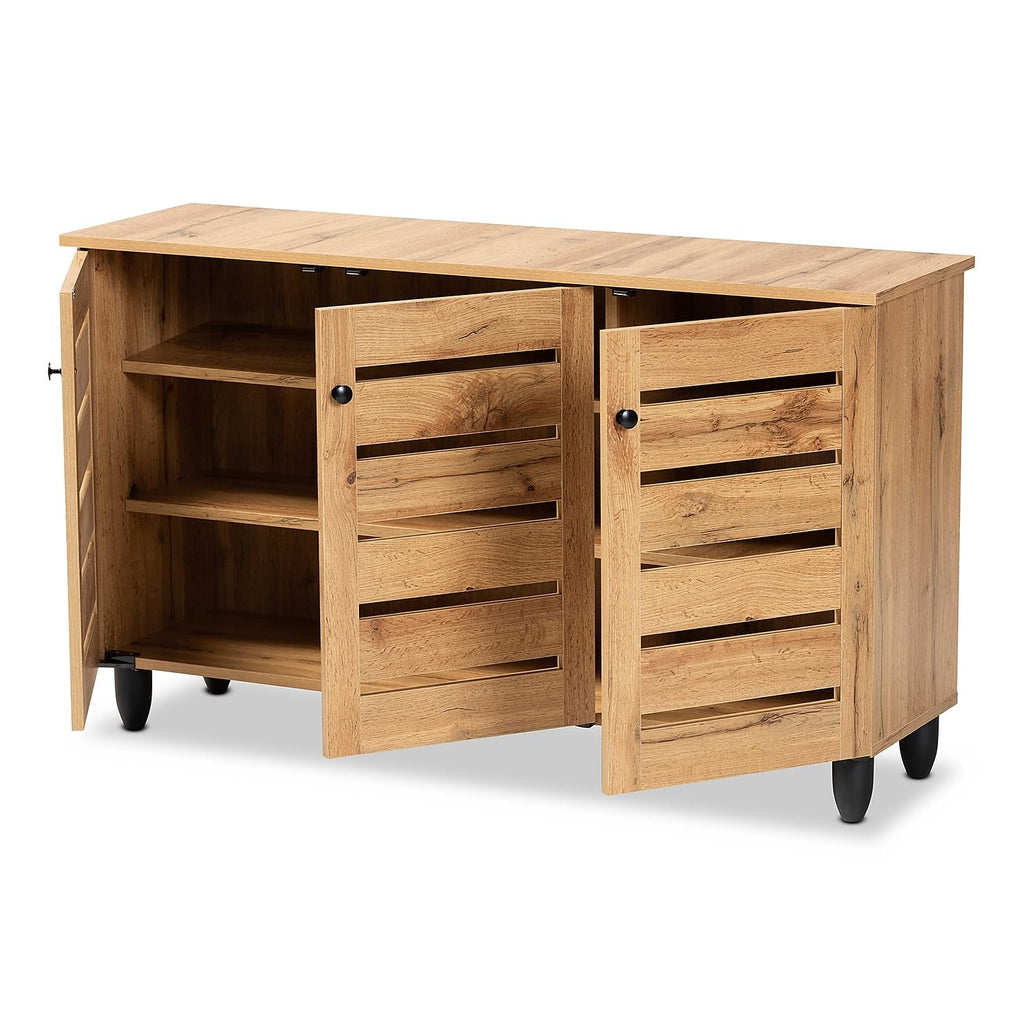 Baxton Studio Gisela 3-Door Shoe Storage Cabinet, Oak Brown and Black (190-11992-HiT)