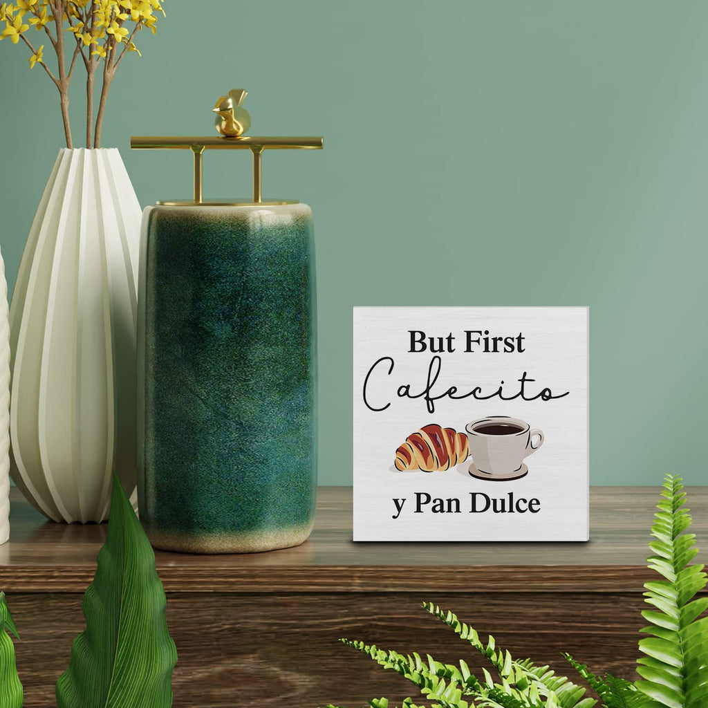 Country But First Cafecito Y Pan Dulce Wood Box Sign Decor Desk Sign Coffee Bar Wooden Box Block Sign Rustic Home Kitchen Shelf