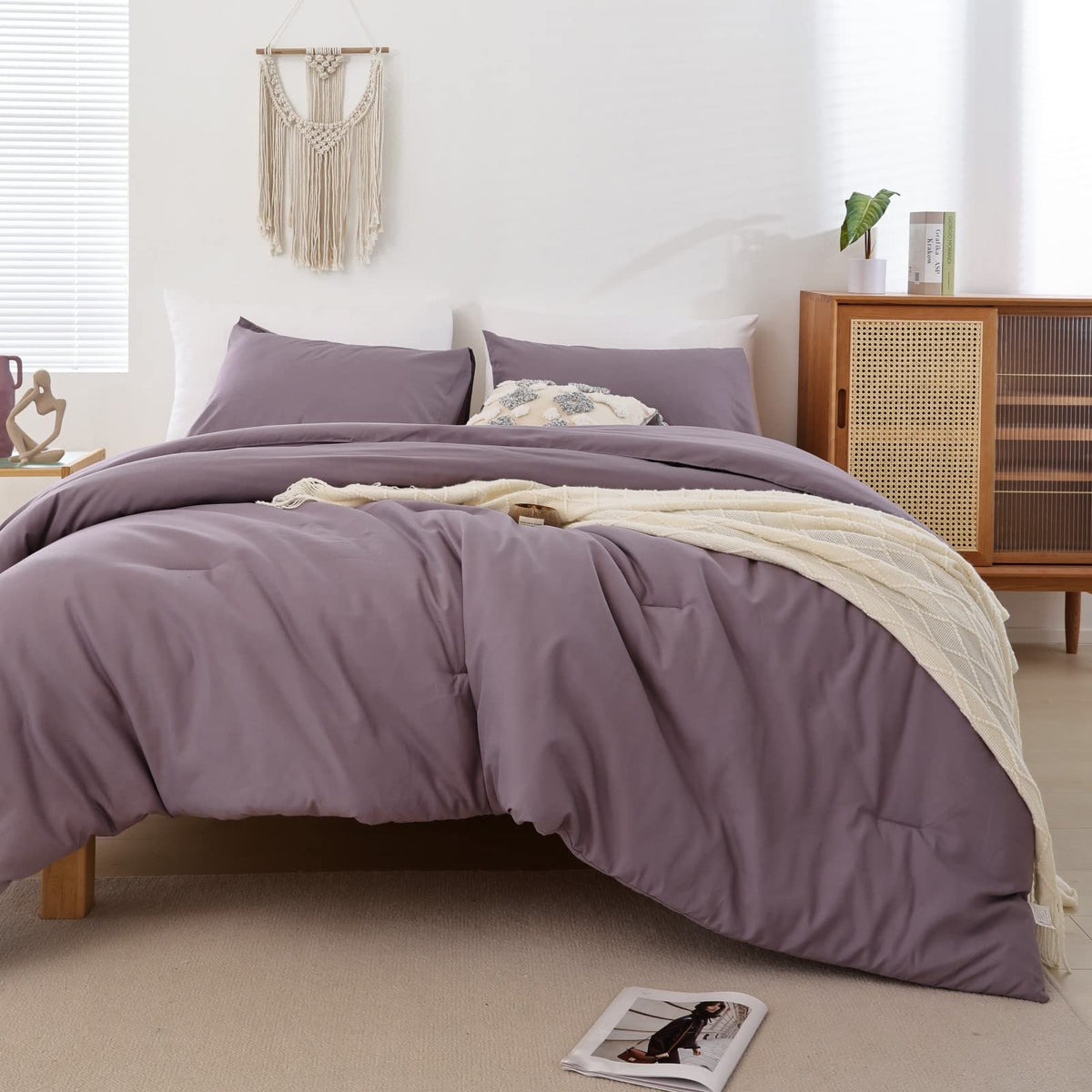 Rosgonia Dusty Purple Full Size Comforter Set, 3Pcs Purple Bedding (1 Light Purple Comforter & 2 Pillowcases), Light Purple Bedd