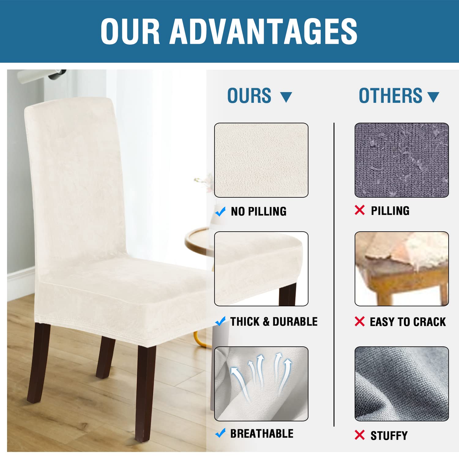 H.Versailtex Dining Chair Covers Velvet Stretch Chair Covers For Dining Room Set Of 6 Parson Chair Slipcovers Chair Protectors C