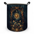 Fyecoluo Boho Sun and Moon Floral Laundry Basket with Handles, Mystical Celestial Witchy Wildflower Laundry Hamper Waterproof Co