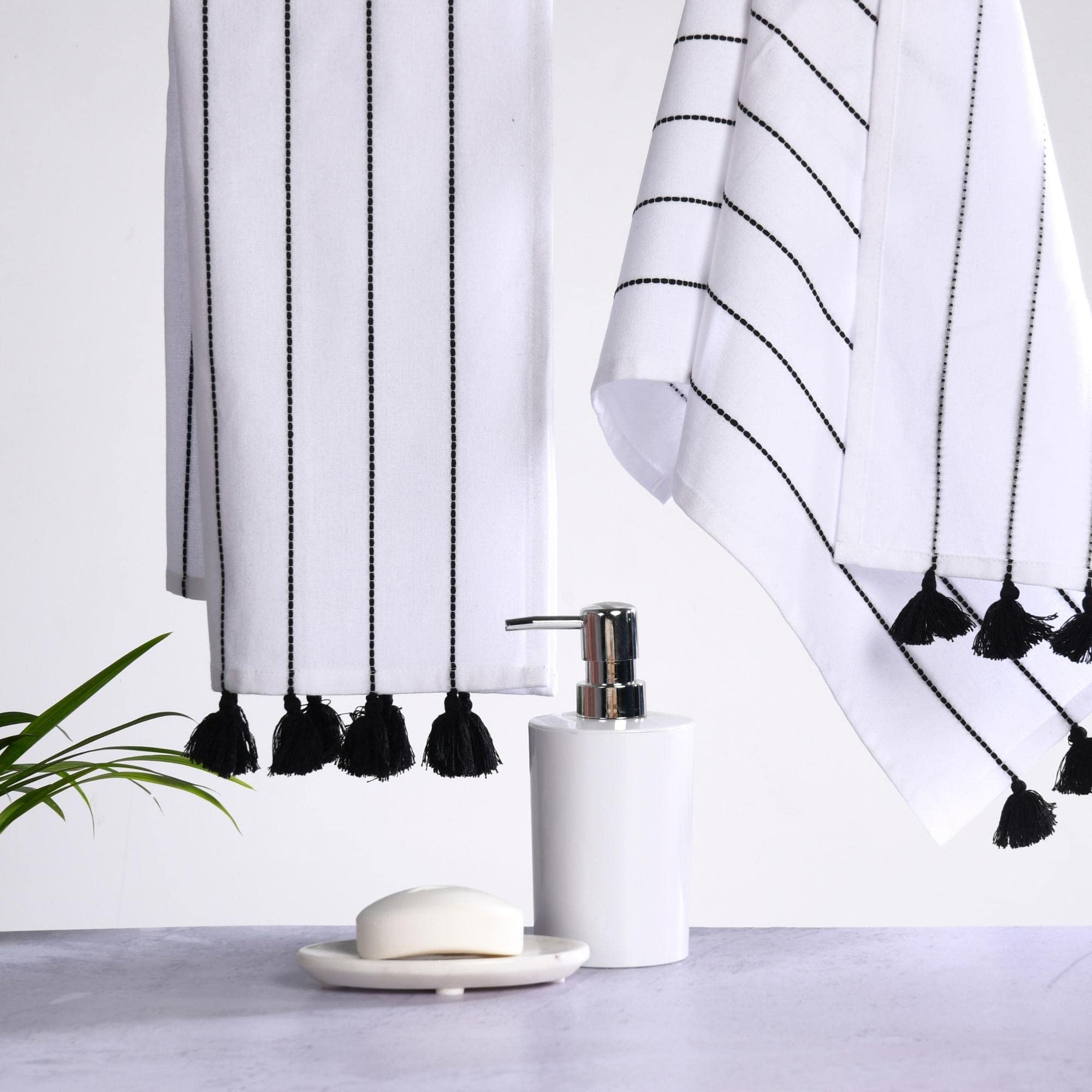 Folkulture Boho Hand Towels with Tassels for Bathroom Hanging and Decorative, Set of 2, 100% Cotton, 16'' x 30'' Inches (Hamilto