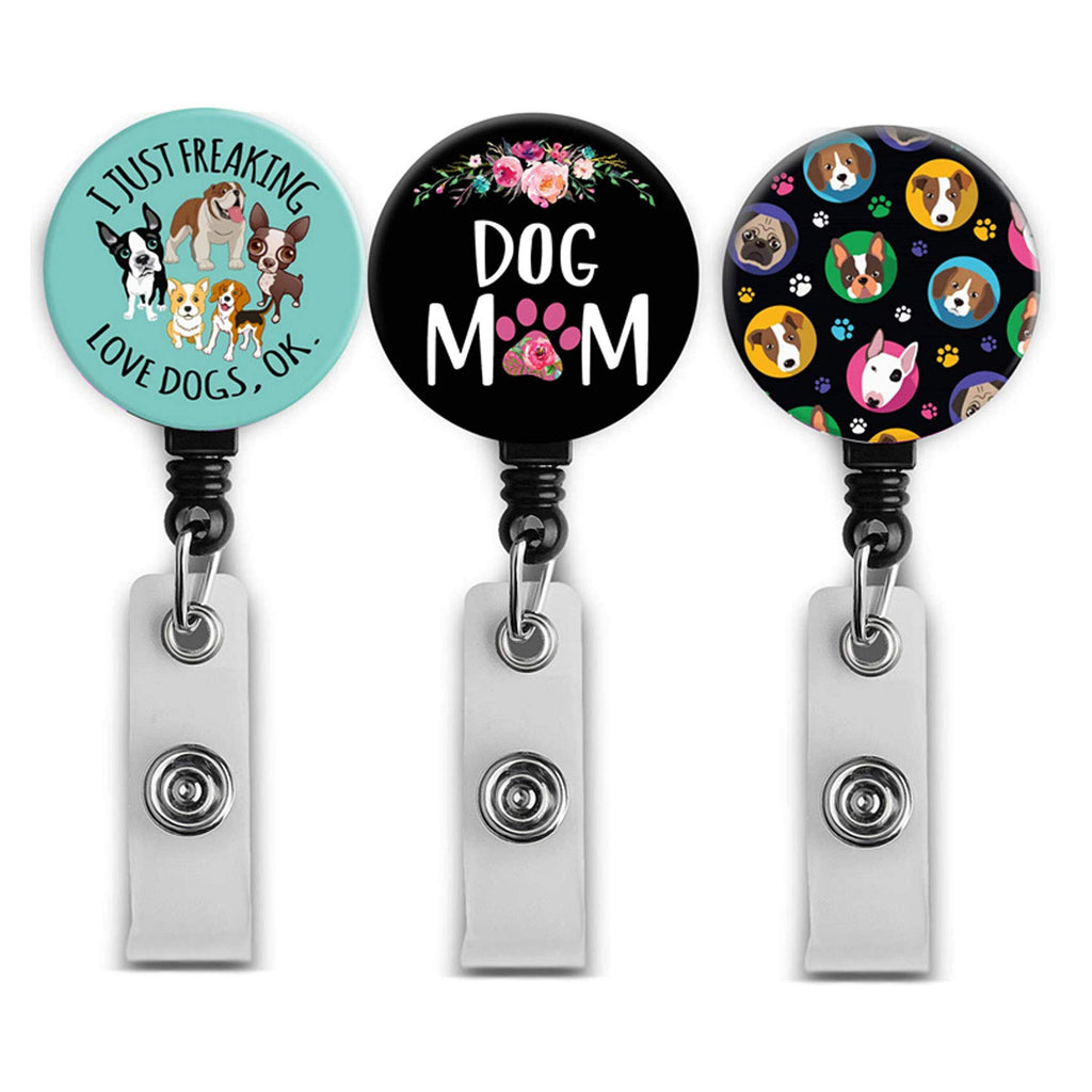 Retractable Badge Holders, Cute Nursing Badge Reel, Badge Clip Id Card Holders (3Pack Lovely Dog)
