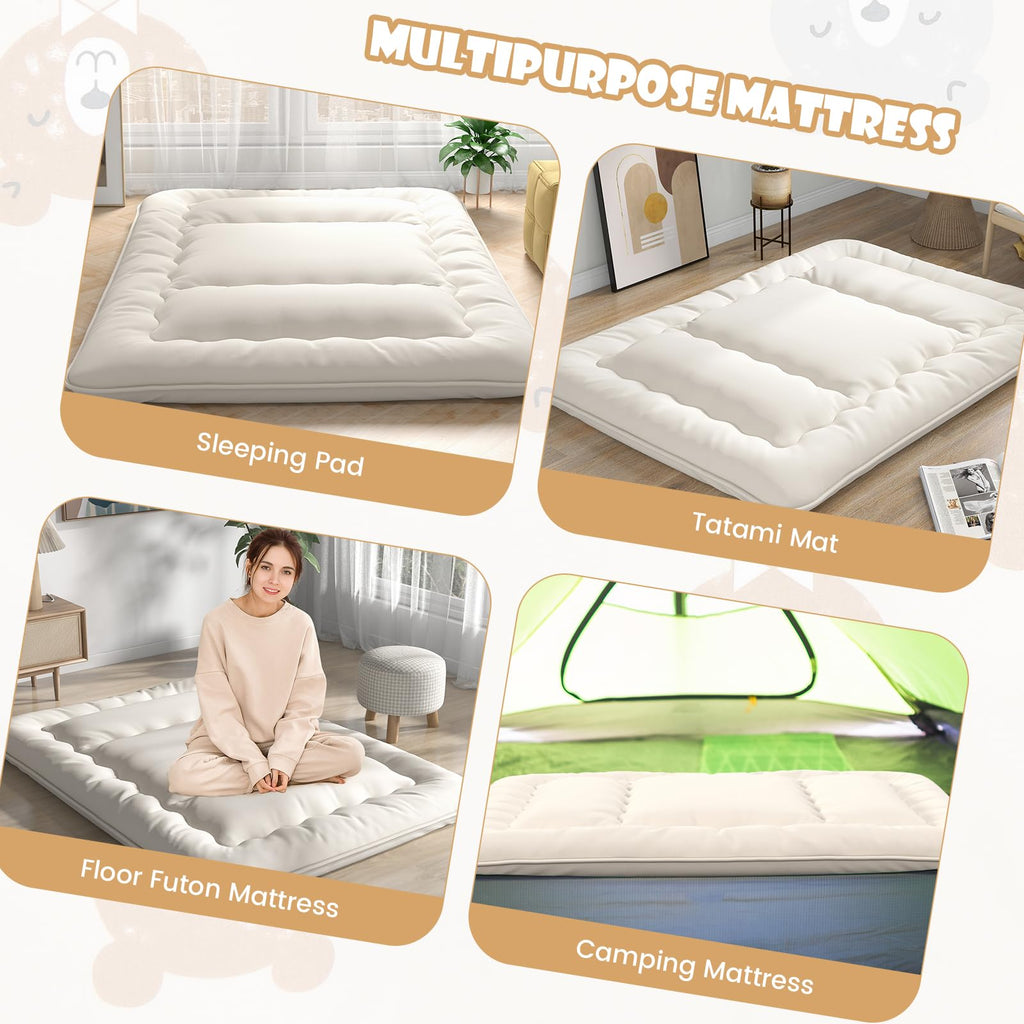 Giantex Japanese Floor Mattress Futon Mattress, Roll Up Mattress Tatami Mat With Washable Cover And Carry Bag, Foldable & Portable Sleeping Pad For Dormitory Camping, Floor Lounger Bed, Queen