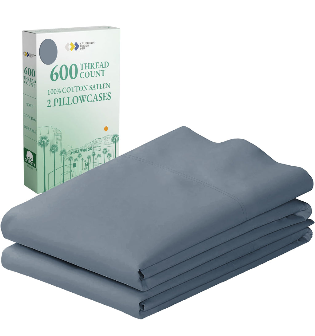California Design Den Luxuriously Soft Hotel Quality 600 Thread Count, 100% Cotton Set Of 2 Cases, Crisp & Cool Pillowcases King Size Set Of 2, Fits King Pillows (Pastel Blue)