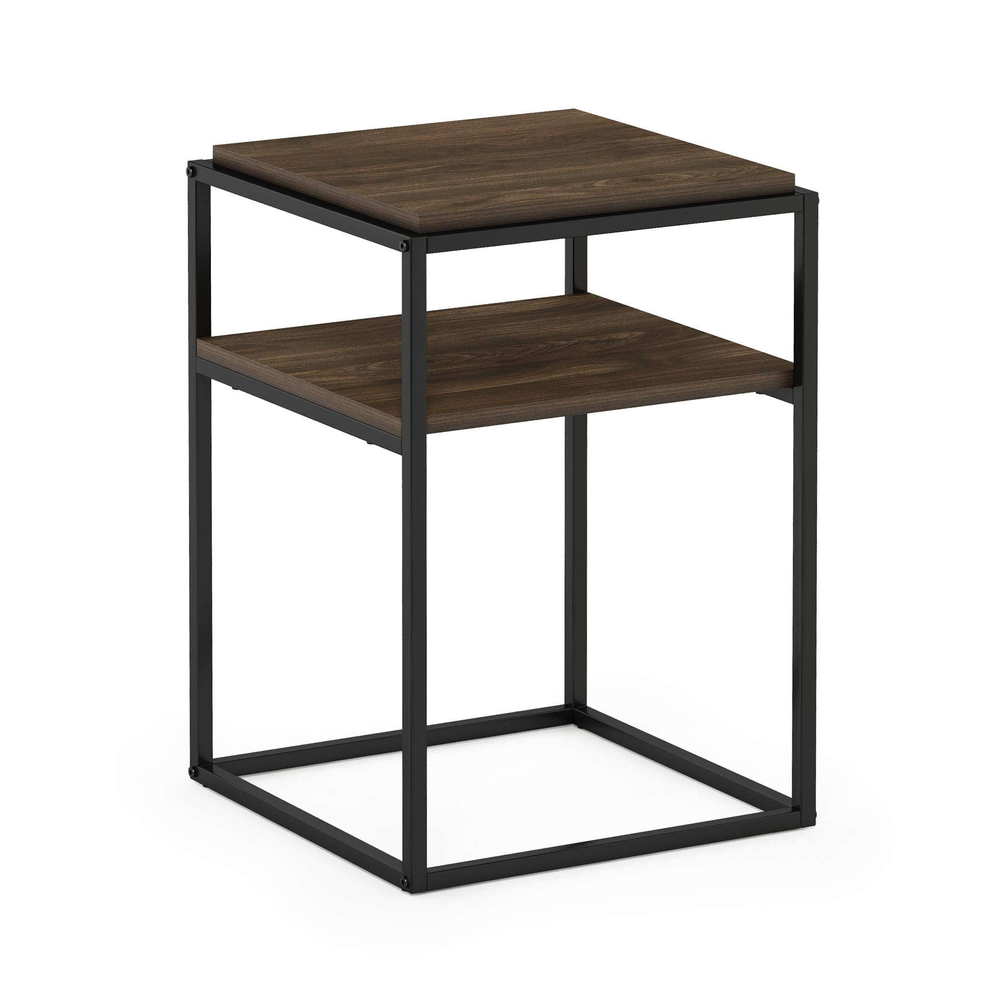 Furinno Simplistic End Side Night Stand/Bedside Table With Stainless Steel Tubes, Stackable Metal Frame, Columbia Walnut