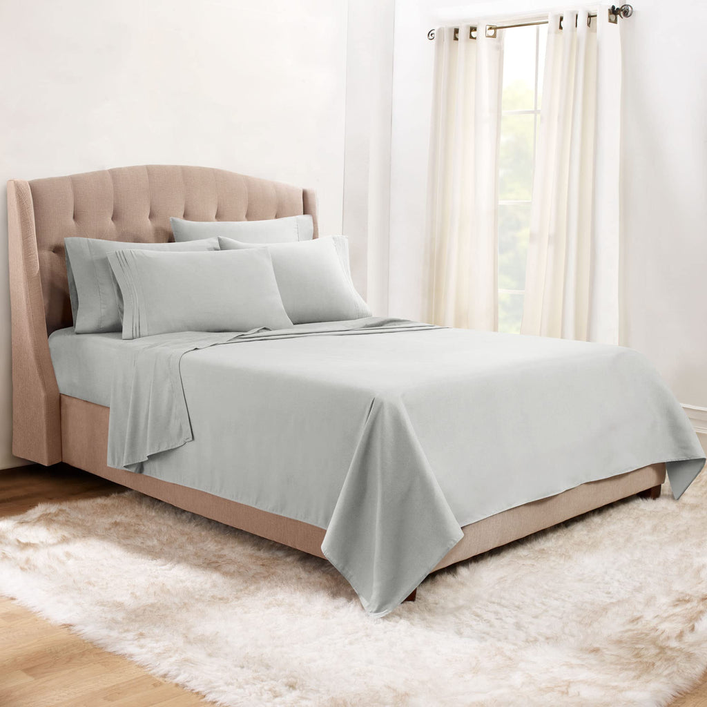 Clara Clark 5 Piece Twin Bed Sheet Set - Silver, Microfiber, Luxury Hotel Quality, Deep Pocket, Fade Resistant, 1800 Thread Count, Breathable, 3 Pillowcases & Fitted & Flat Sheet