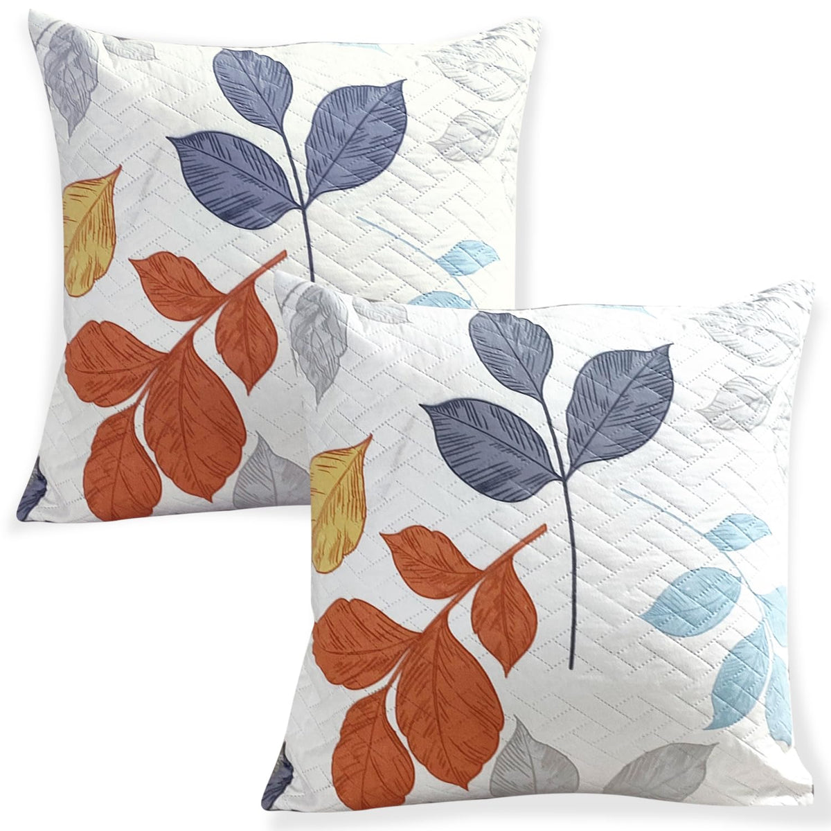 Hokipo Homehues Series Printed Quilted Cushion Cover For Sofa 22X22 Inches, Set Of 2, Multicolor Leaves (In820D2*2)
