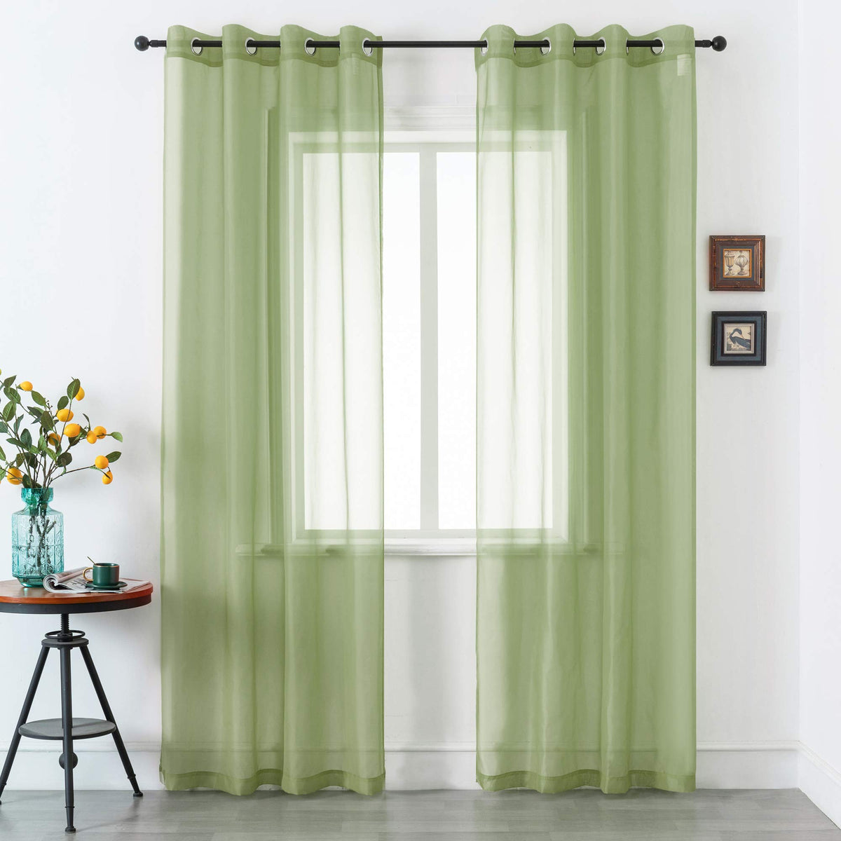 Dualife Sage Green Sheer Curtains 96 Inch Length For Living Room 2 Panels Set Grommet Curtains-Light Filttering Curtains Drapes