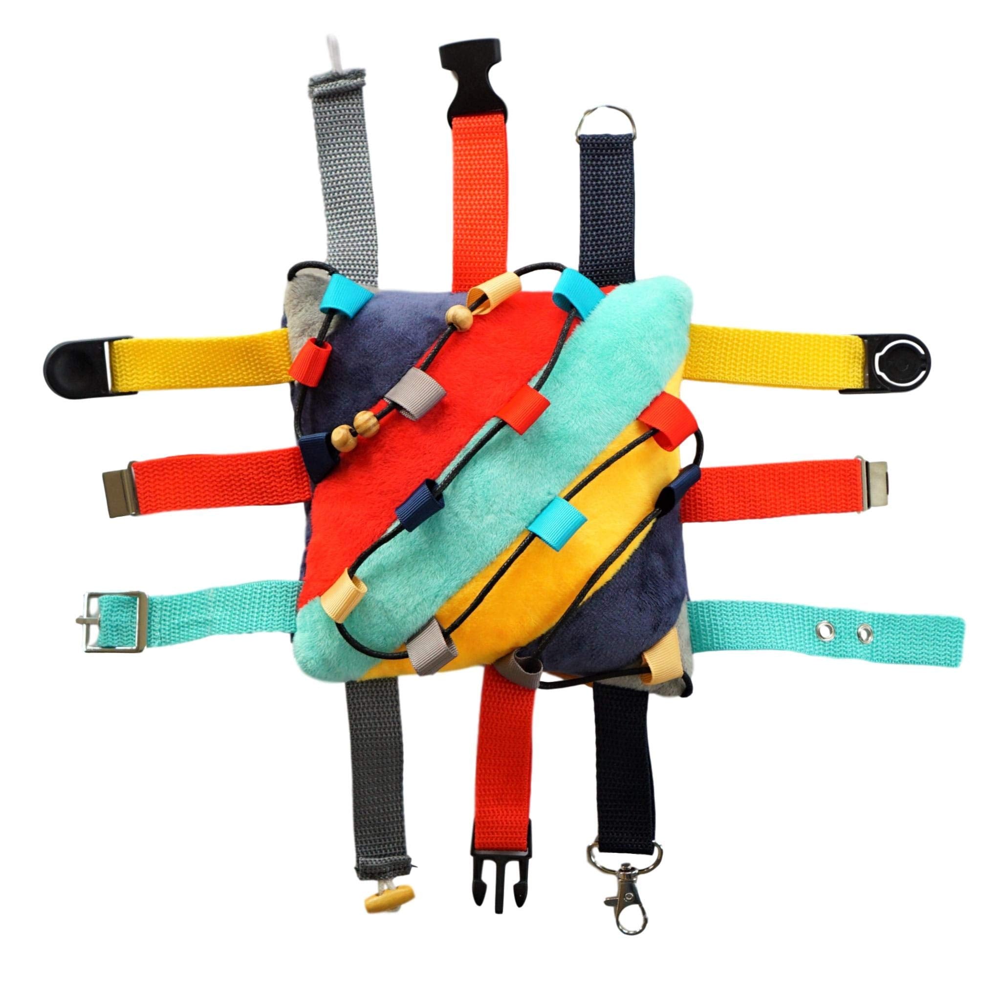 Sensory4U Buckle Pillow Sensory Fine Motor Development Toy Activity Plushie - Ot Therapy Tool Threading Counting Colors Latches