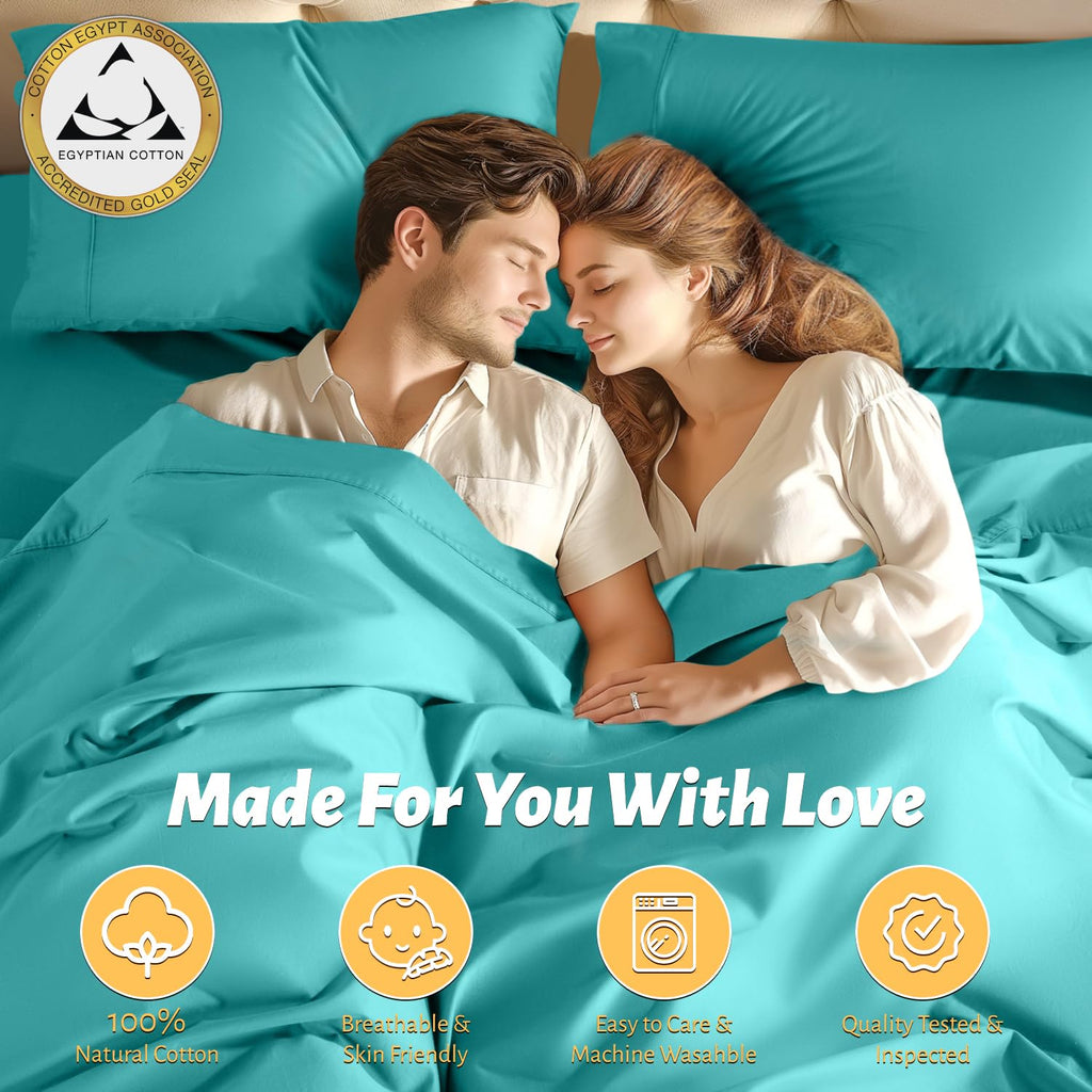 Shilucheng 100% Egyptian Cotton Sheets Set - 1000 Thread Count,Luxury Cotton Bed Sheets,Breathable & Cooling Bedding And Pillow Cases, 16 Inch Deep Pocket - 4 Piece (Seafoam, Full)