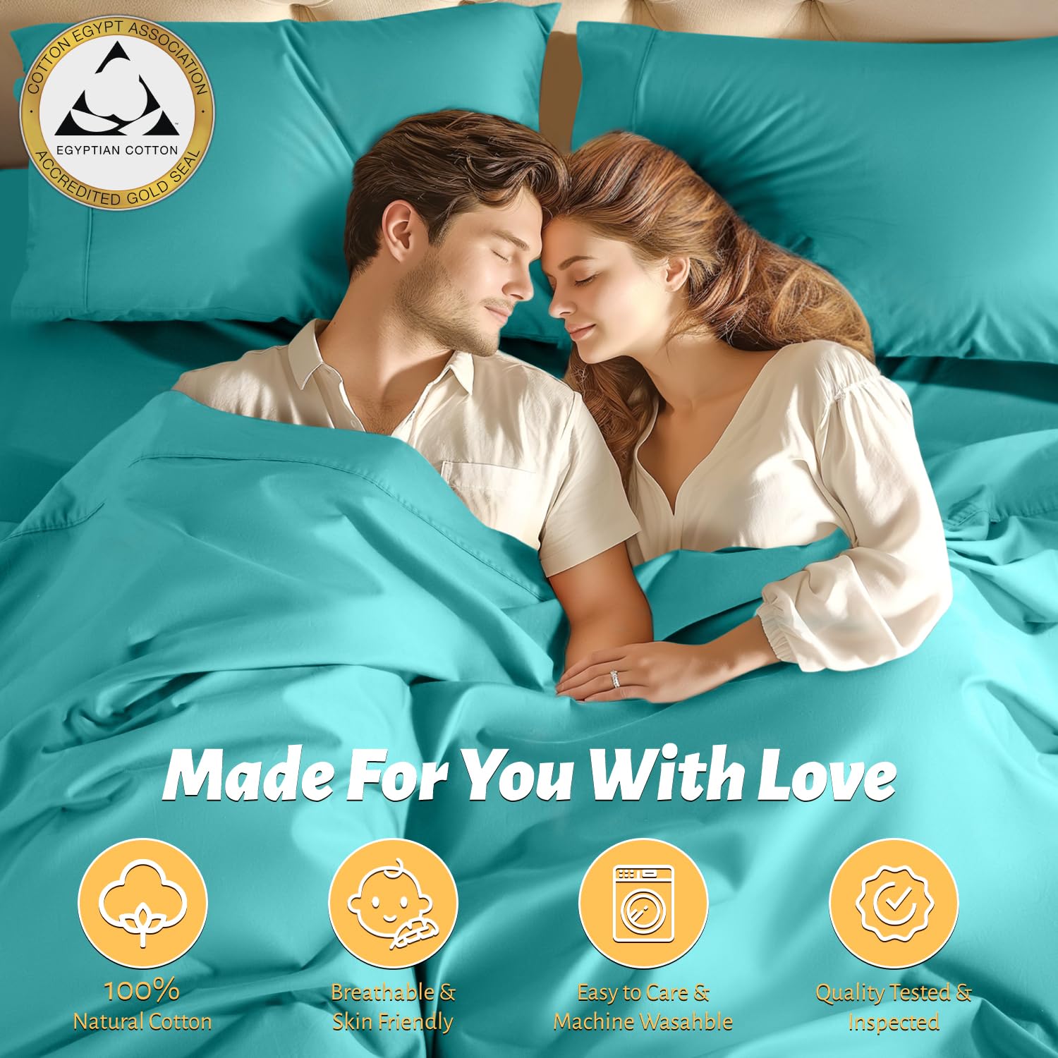 Shilucheng 100% Egyptian Cotton Queen Size Sheets Set - 1000 Thread Count,Luxury Cotton Bed Sheets,Breathable & Cooling Bedding And Pillow Cases, 16 Inch Deep Pocket - 4 Piece (Seafoam, Queen)