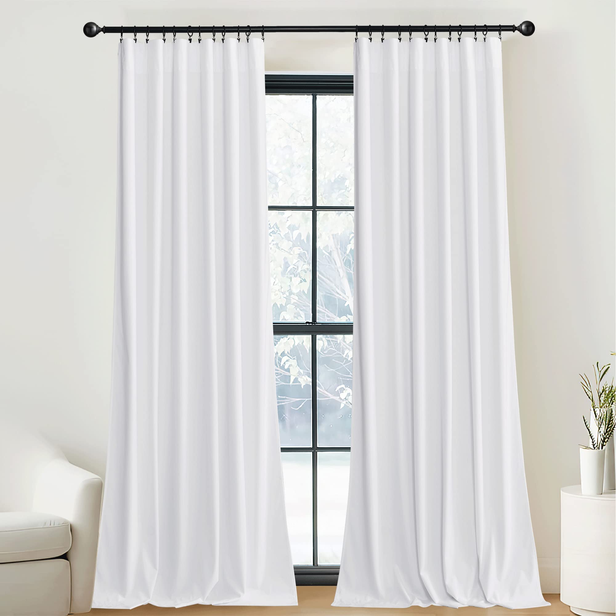 Nicetown White Velvet Curtains 90 Inches Long 2 Panels Set (52-Inch Wide), Thermal Insulated Sound Reducing Window Drapes For Fi
