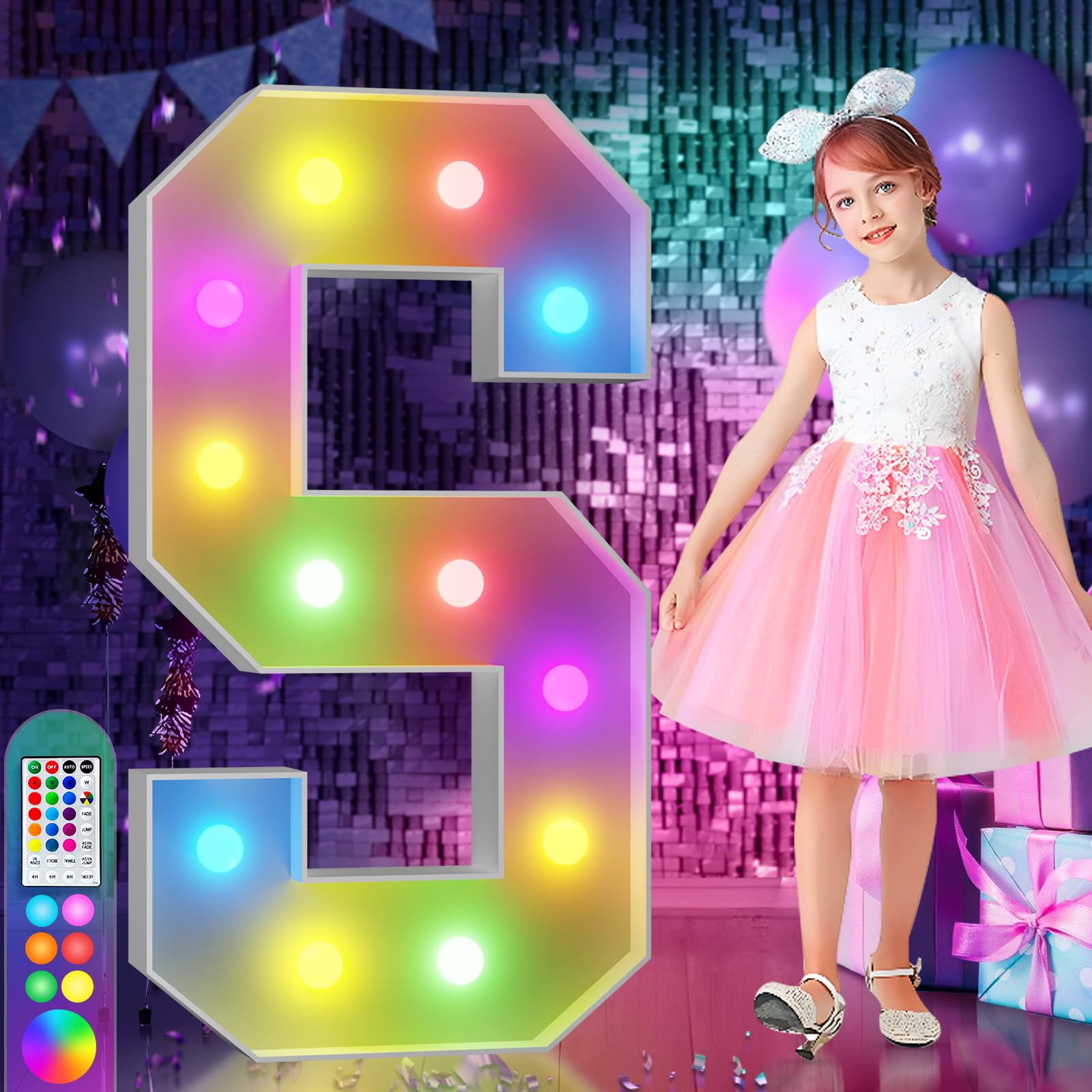imprsv 4FT Colorful Marquee Light Up Letters S, 18 Colors Light Up Letters Alphabet Sign with Remote, One Letters First Birthday