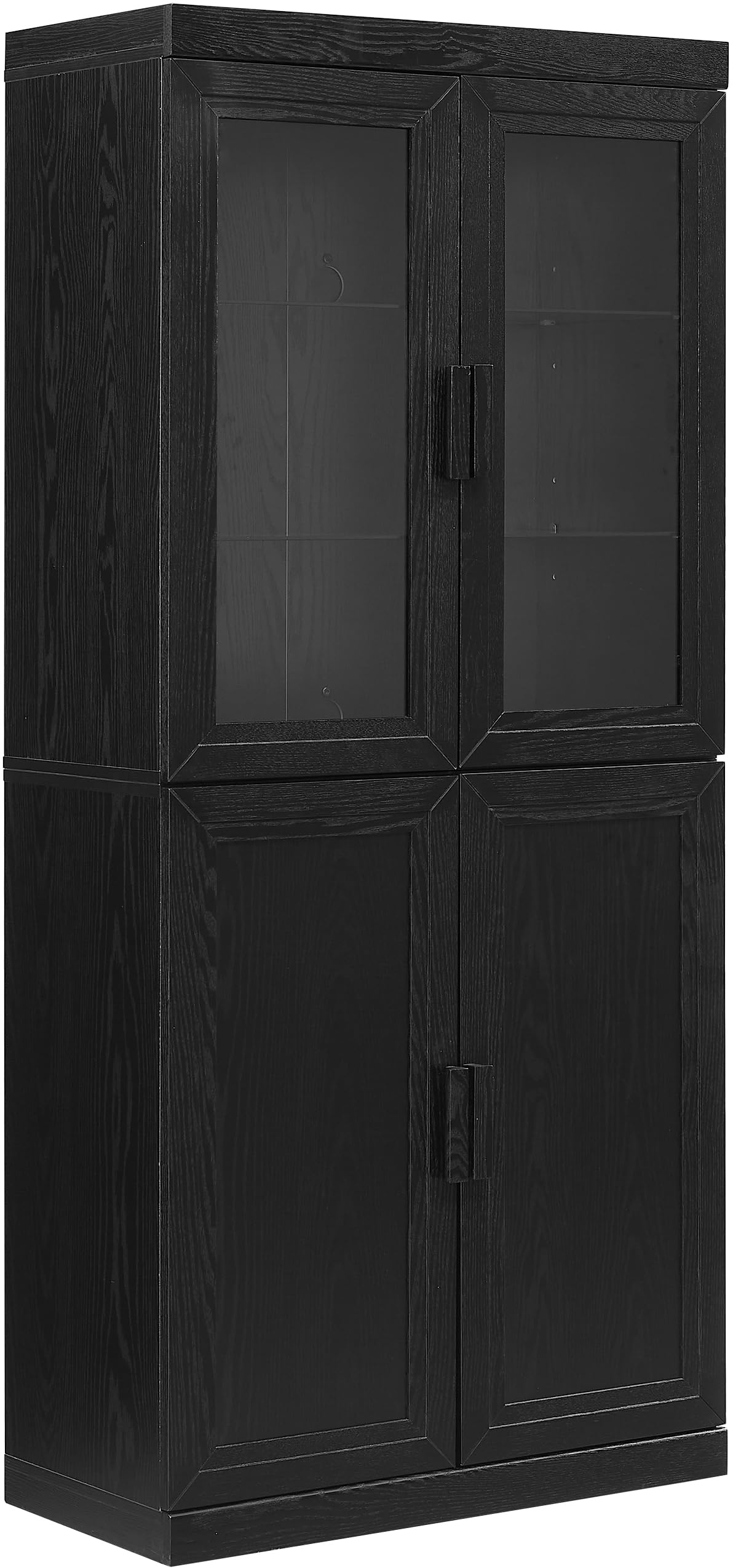 Crosley Furniture Essen Glass Door China Hutch Kitchen Pantry Storage Cabinet With Doors And Shelves, Black