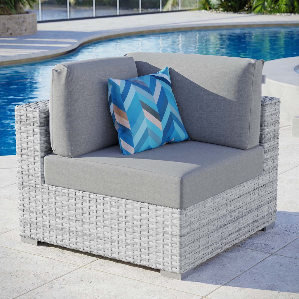 Modway Convene Wicker Rattan Outdoor Patio Corner Chair in Light Gray Gray