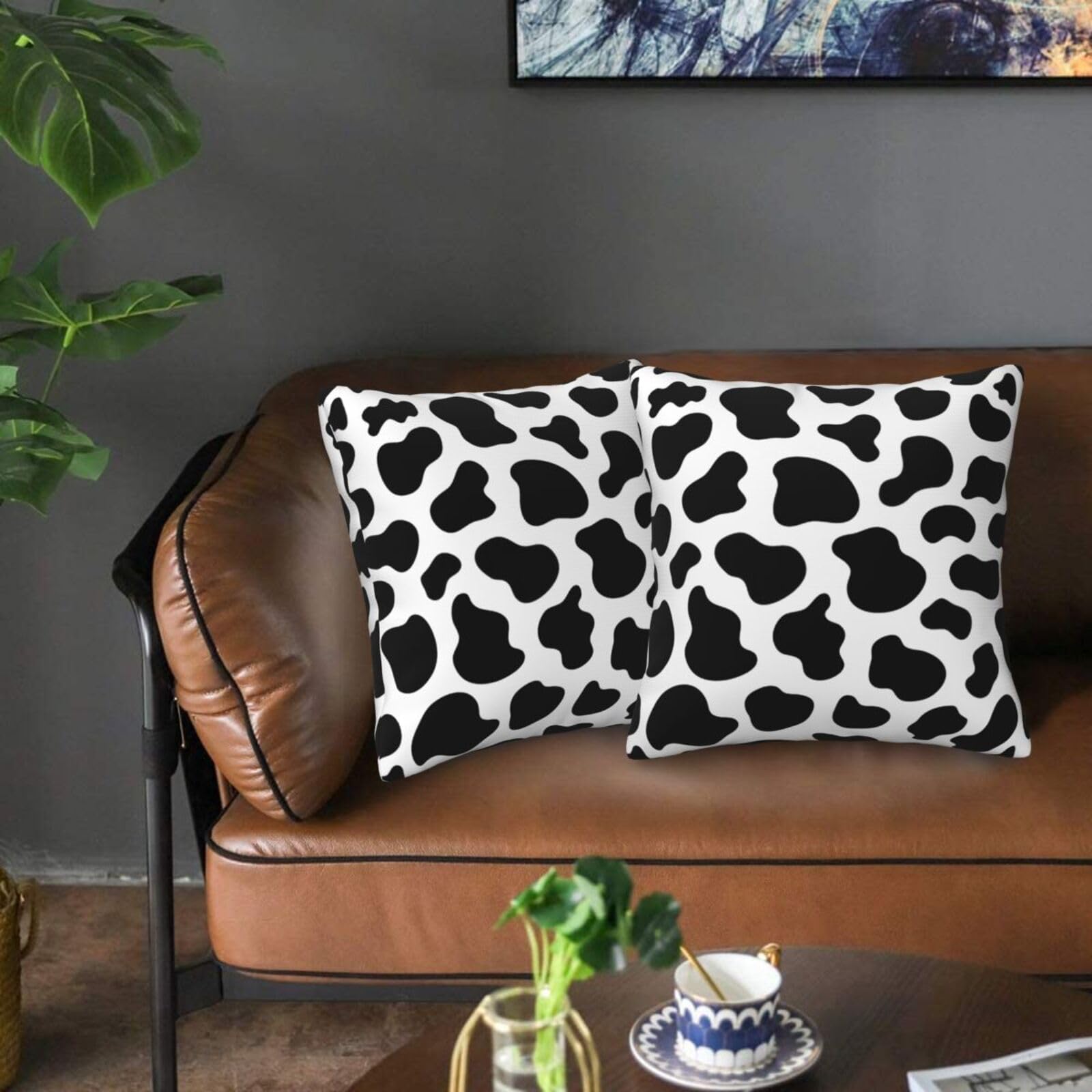 Cow Print Farmhouse Throw Pillow Covers 18X18 Inch Black And White Pillow Case Soft Outdoor Pillowcase Cushion Covers Set Of 2 F