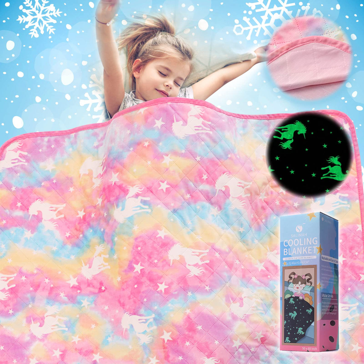 Cooling Blanket For Hot Sleepers,Glow In The Dark Blanket Unicorns Gifts For Girls,Girls Toys For 1-10 Year Old Girl Gifts,Q-Max