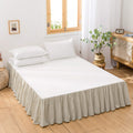 Biselina French Linen Bed Skirt With Pleated Frills 14-Inch Tailored Drop Natural Flax Cotton Blend Dust Ruffle Soft Cozy Farmho