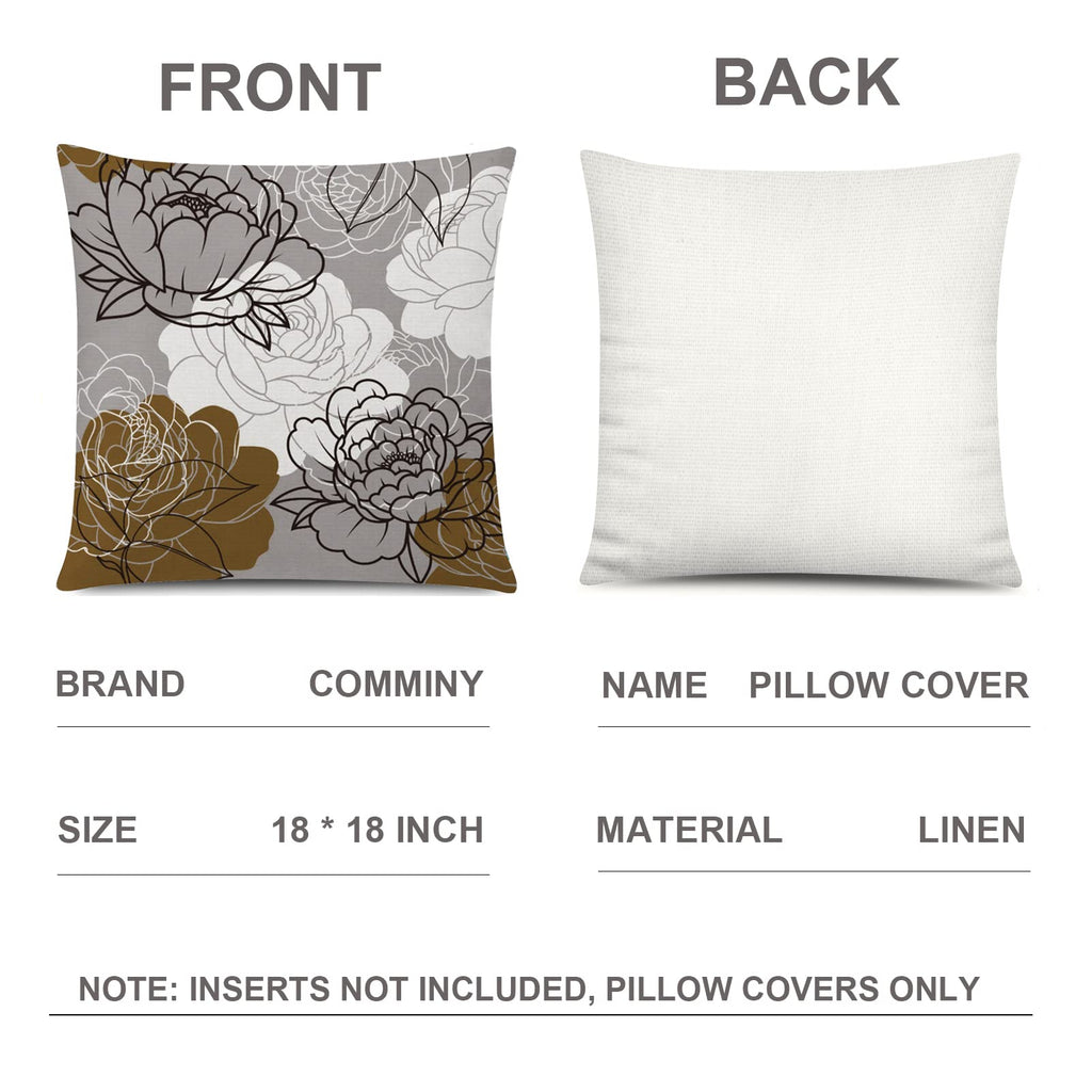 Comminy Brown Grey Pillow Covers 18X18 Set Of 6 Decorative Daisy Flower Throw Pillow Cover For Couch Modern Coffee Pillow Case F