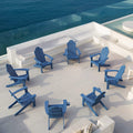 Lue Bona Poly Adirondack Chairs Set Of 8, Navy Blue Adirondack Chairs With Cup Holder, 350Lbs Modern Adirondack Chair Weather Resistant, Plastic Patio Adirondack Chair For Fire Pit, Backyard